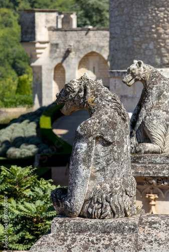  A gargoyle in the garden of Chateau des Milandes; a castle; in the Dordogne; from the forties to the sixties of the twentieth century belonged to Josephine Baker. Aquitaine; France photo