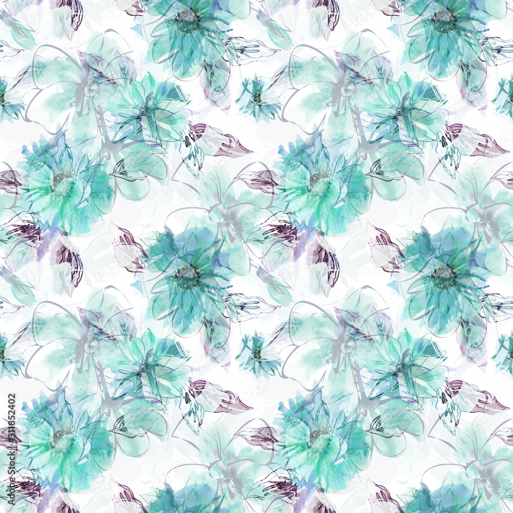 Flowers Seamless Pattern. Watercolor Artistic Template.