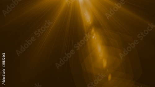 Isolated orange, yellow light rays animation. Shine or sun effect on black screen with bokeh. Dust, dirty lens effect, glitter, shiny, bright, flare.  © Ser