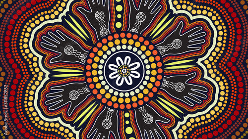 Aboriginal art vector painting. Meeting and unity concept