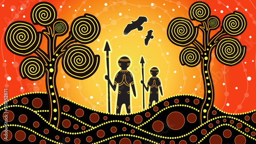 Aboriginal dot art vector painting