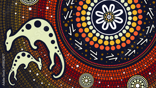 Aboriginal art vector painting with kangaroo
