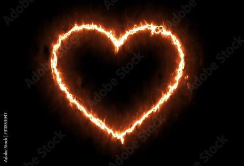 Neon  burning shape of heart. Concept of valentine  love and passion