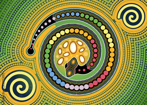 Aboriginal art vector painting with snake