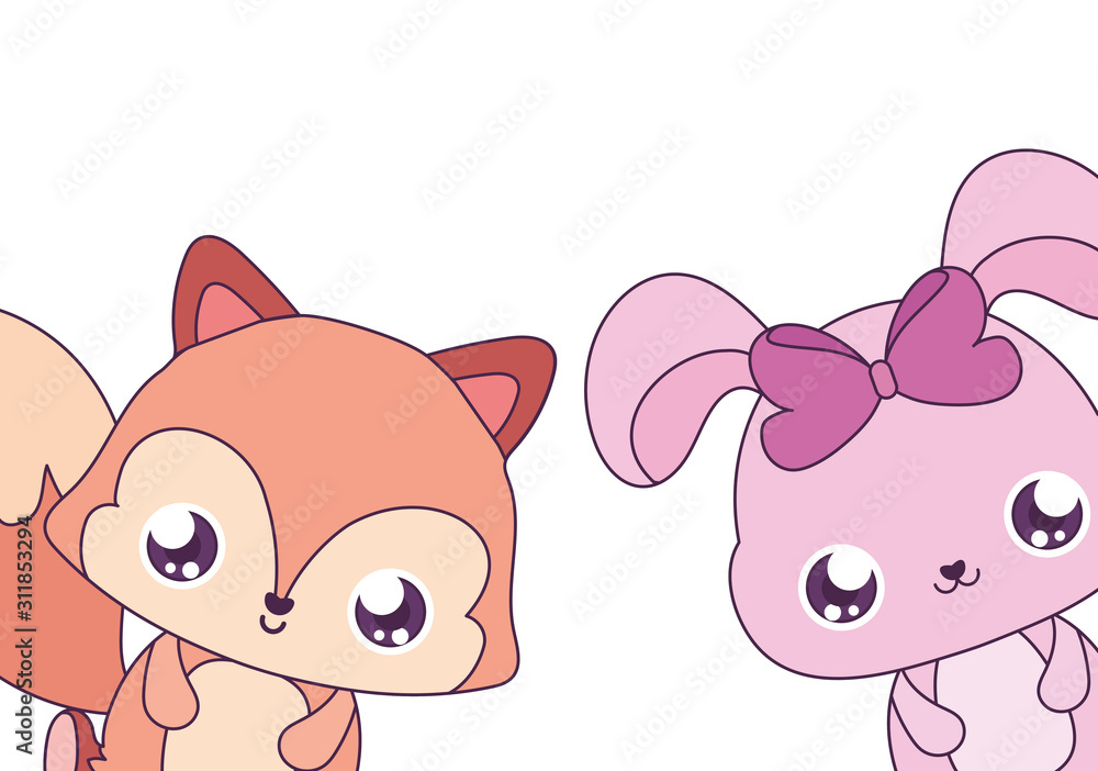 Kawaii rabbit and squirrel cartoons vector design Kawaii rabbit and squirrel cartoons vector design