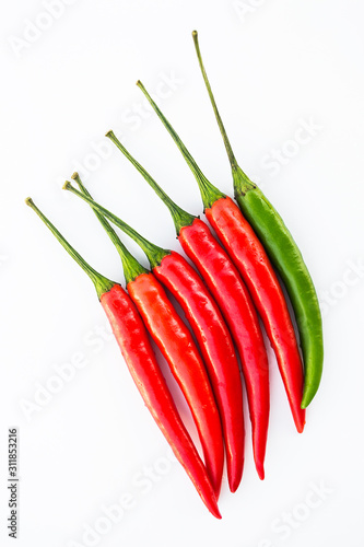 Red chilli isolated on a white background.