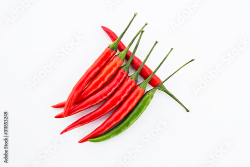 Red chilli isolated on a white background.