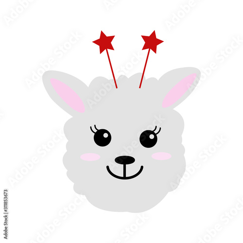 Cute hand drawn smiling llama. Cartoon zoo. Vector illustration. Animal for the design of children's products in scandinavian style.