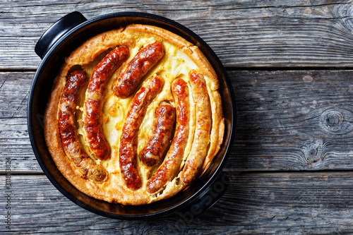 Toad in the hole, english dish, top view photo