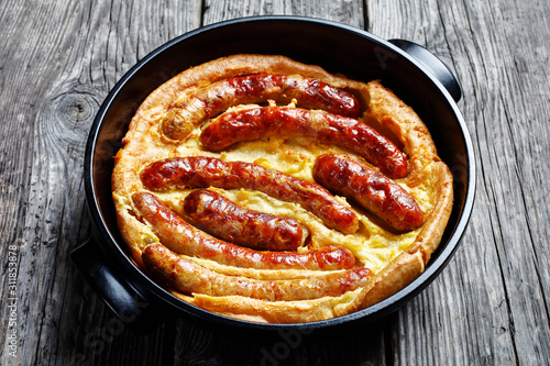 Toad in the hole, english cuisine, top view photo