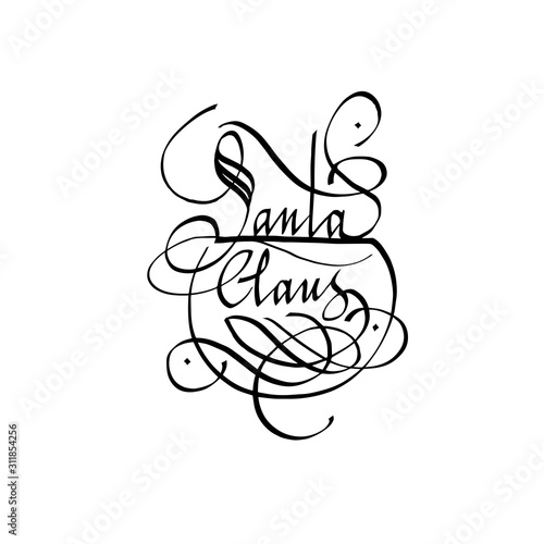 calligraphic handwritten signature of Santa Claus. For letter from Santa Claus, postcard, banner, poster, social media. vector