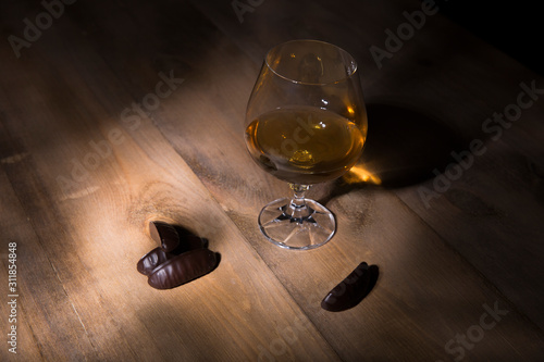 Cognac with bitter chocolate.