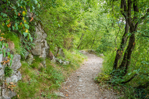 Idyllic path to Sabiona Monastery near Chiusa, Province of Bolzano, Trentino Alto Adige, Italy.