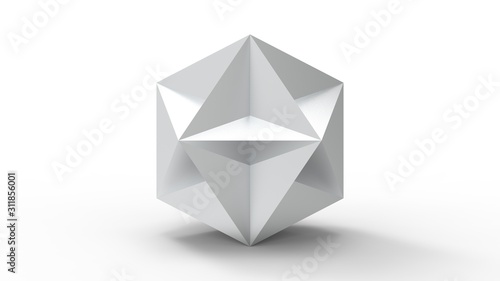 3d rendering of a polyhedron model isolated in a studio background