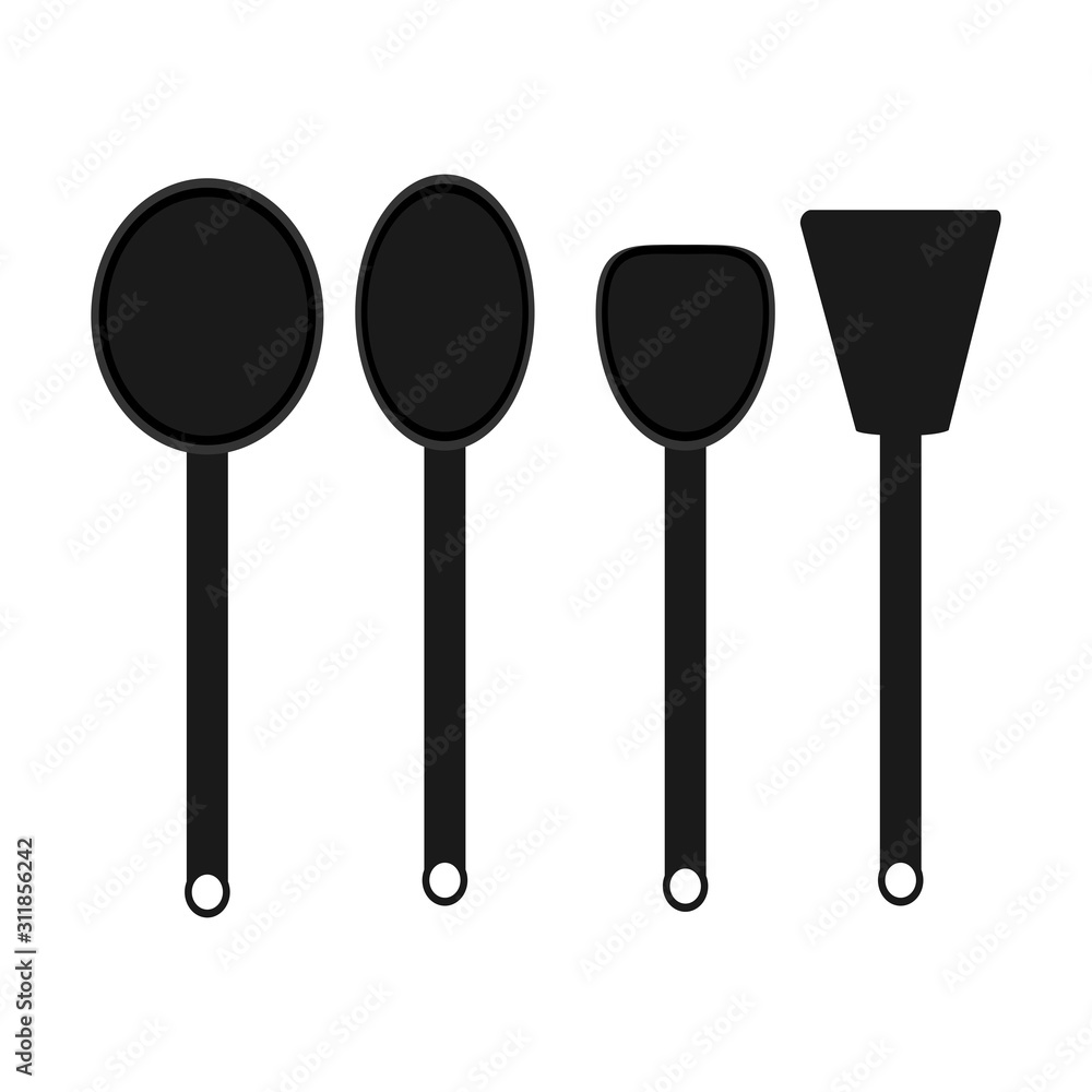 set of silhouettes of kitchen utensils isolated on white set of silhouettes of kitchen utensils isolated on white