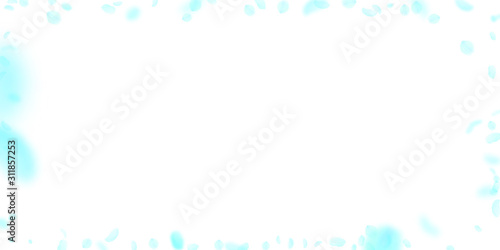 Turquoise flower petals falling down. Charming rom