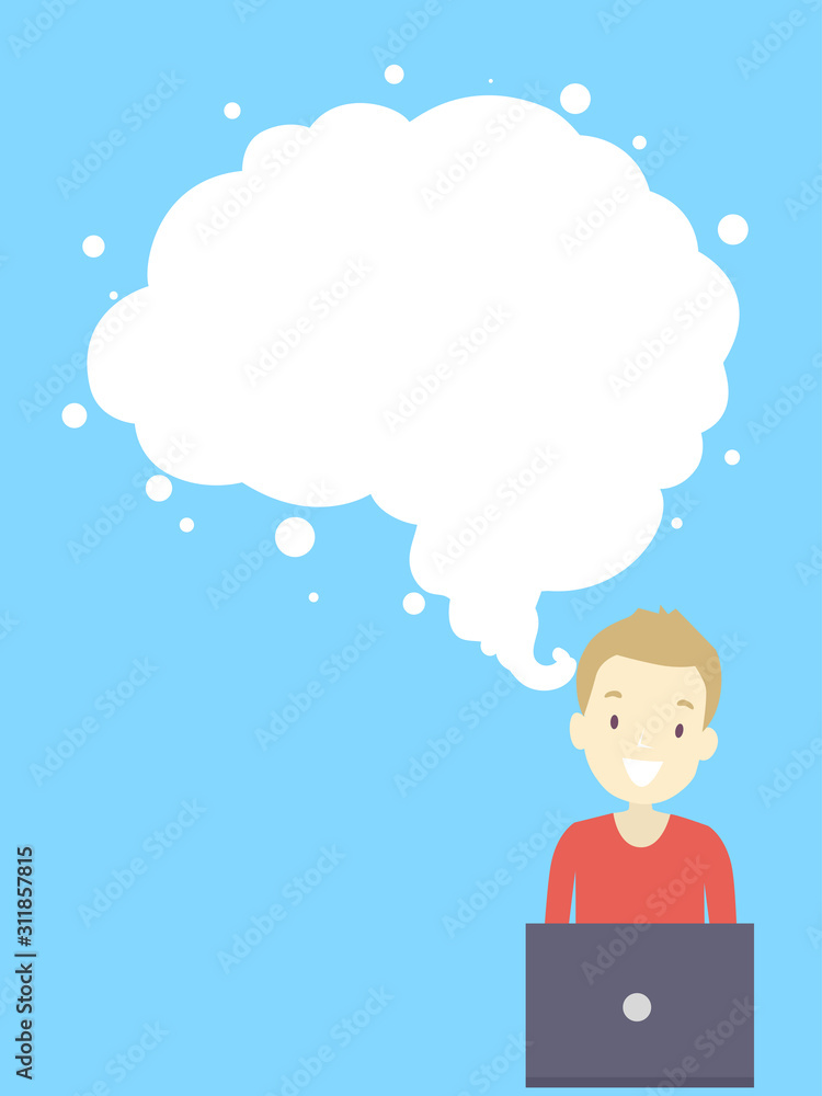 Teen Guy Design Thinking Cloud Brain Illustration Teen Guy Design Thinking Cloud Brain Illustration