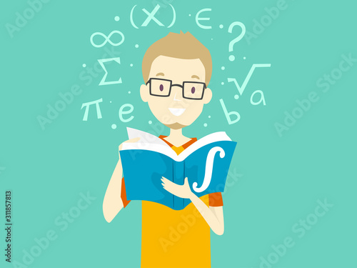 Teen Guy Calculus Book Study Illustration