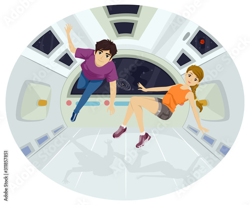 Teens Couple Float Space Illustration