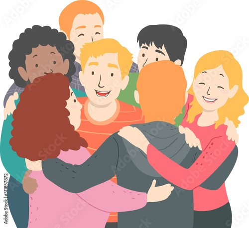 Teens Group Hug Illustration