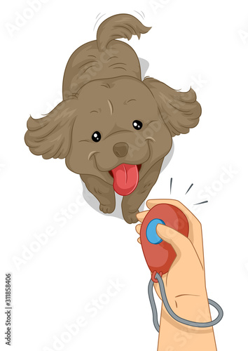 Dog Hand Clicker Training Illustration