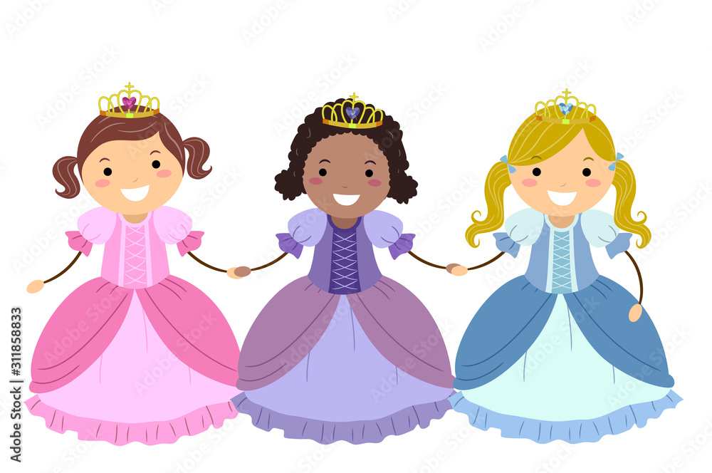 Stickman Kids Girls Princesses Illustration Stickman Kids Girls Princesses Illustration