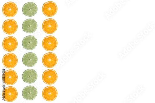 multi-colored citrus slices on a white background