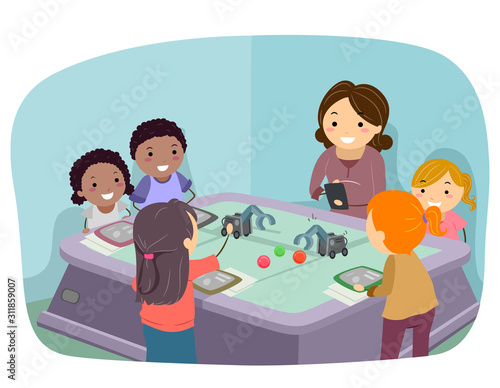 Stickman Kids Robotics Workshop Illustration