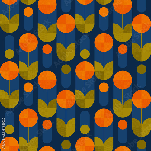 Abstract round shape flowers seamless pattern