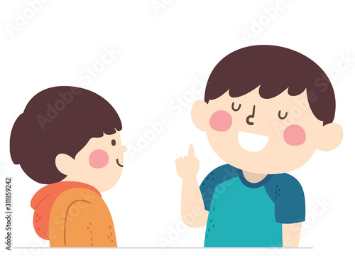 Kids Boys Siblings Give Instruction Illustration