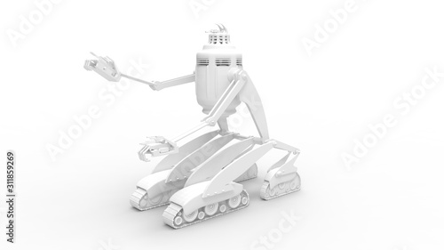 3d rendering of a robot on track wheels isolated in studio background