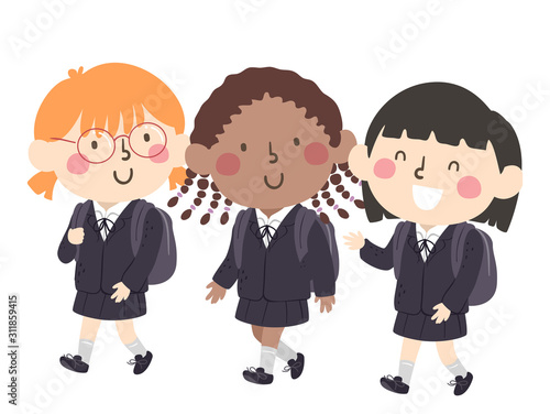 Kids Girls School Uniform Illustration