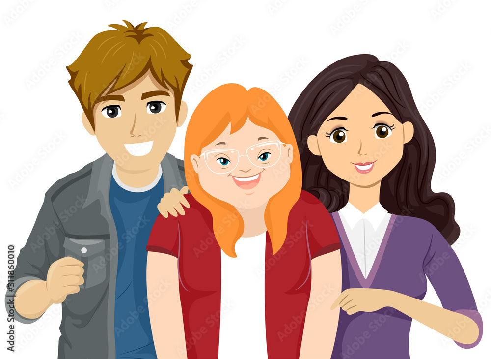 Teens Down Syndrome Best Friend Illustration Teens Down Syndrome Best Friend Illustration