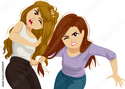 Teens Girls Fight Illustration