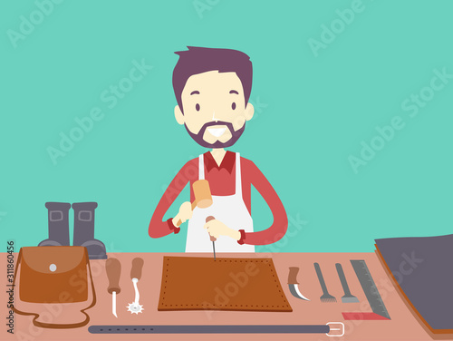 Man Hobby Leather Works Illustration