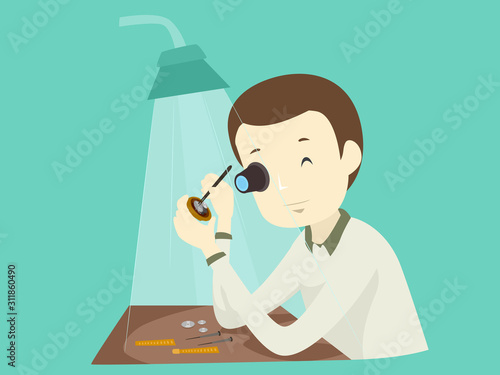 Man Hobby Watch Maker Illustration