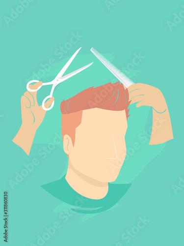 Man Haircut Scissors Comb Illustration