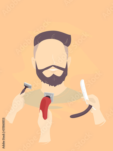 Man Hand Shaving Tools Illu...
