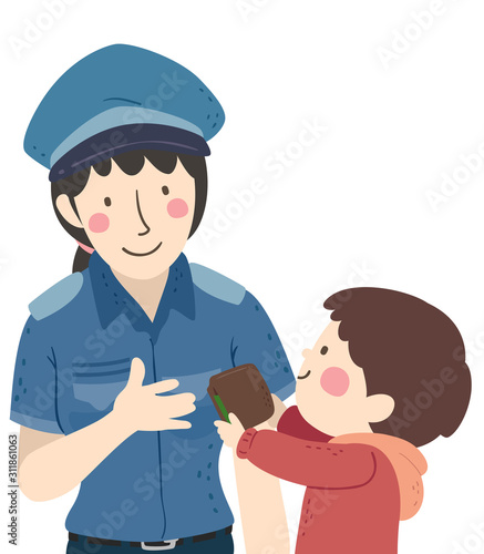 Girl Kid Boy Return Wallet To Police Illustration
