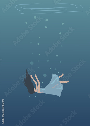Girl Metaphor Drowning Illustration