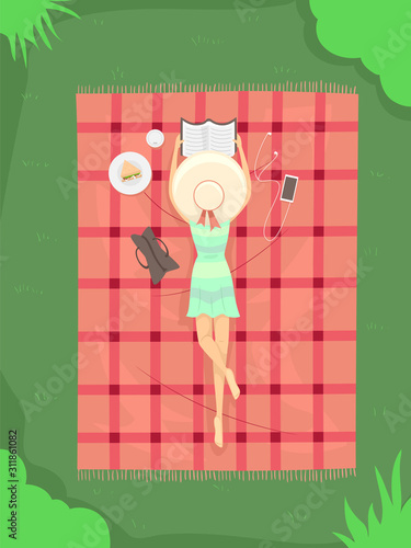 Girl Picnic Cloth Read Book...