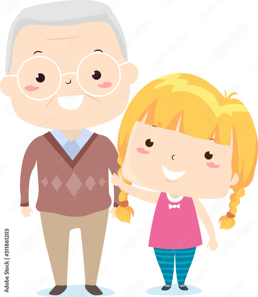 Senior Man Kid Girl Adjective Old Illustration Senior Man Kid Girl Adjective Old Illustration