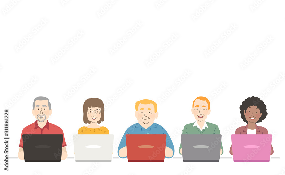 Seniors Laptops Illustration Seniors Laptops Illustration