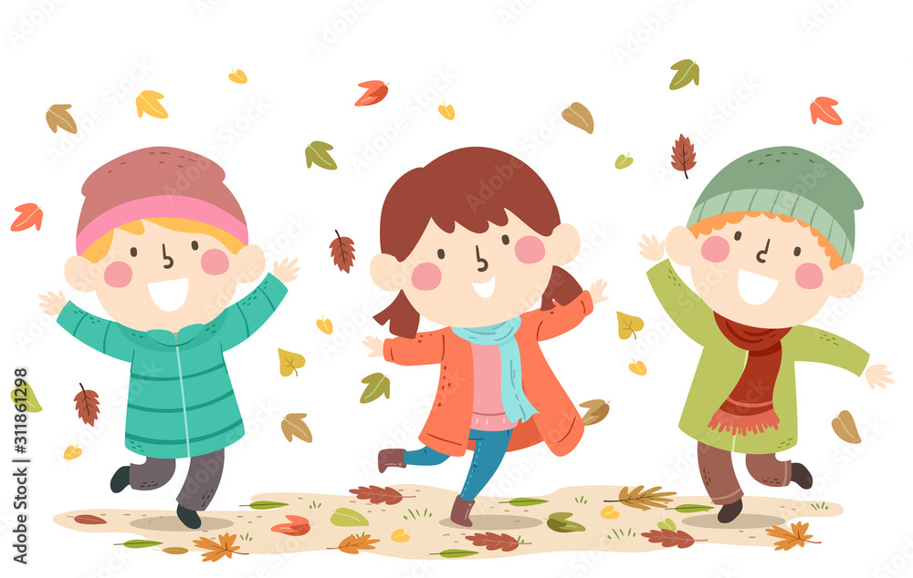Kids Autumn Leaves Fall Illustration Kids Autumn Leaves Fall Illustration