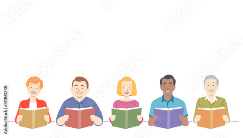 Seniors Reading Books Illus...