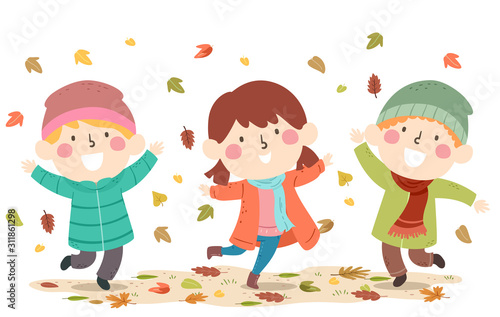 Kids Autumn Leaves Fall Ill...