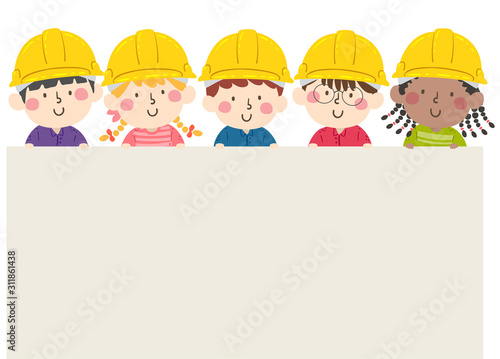 Kids Construction Engineers Board Illustration