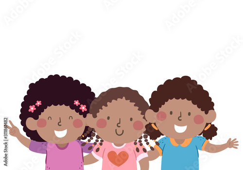 Kids Girls African Friends Illustration