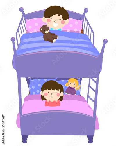 Kids Double Deck Bed Illustration