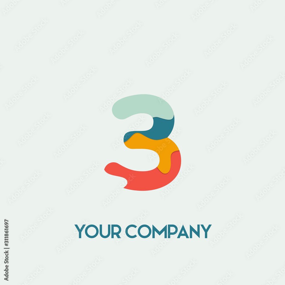 Obraz premium Number 3 vector font alphabet, modern dynamic flat Paper cut style design for your unique elements design , logo, corporate identity, application, creative poster